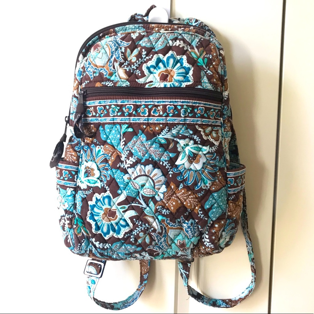 Floral Quilted Backpack - Brown and Blue